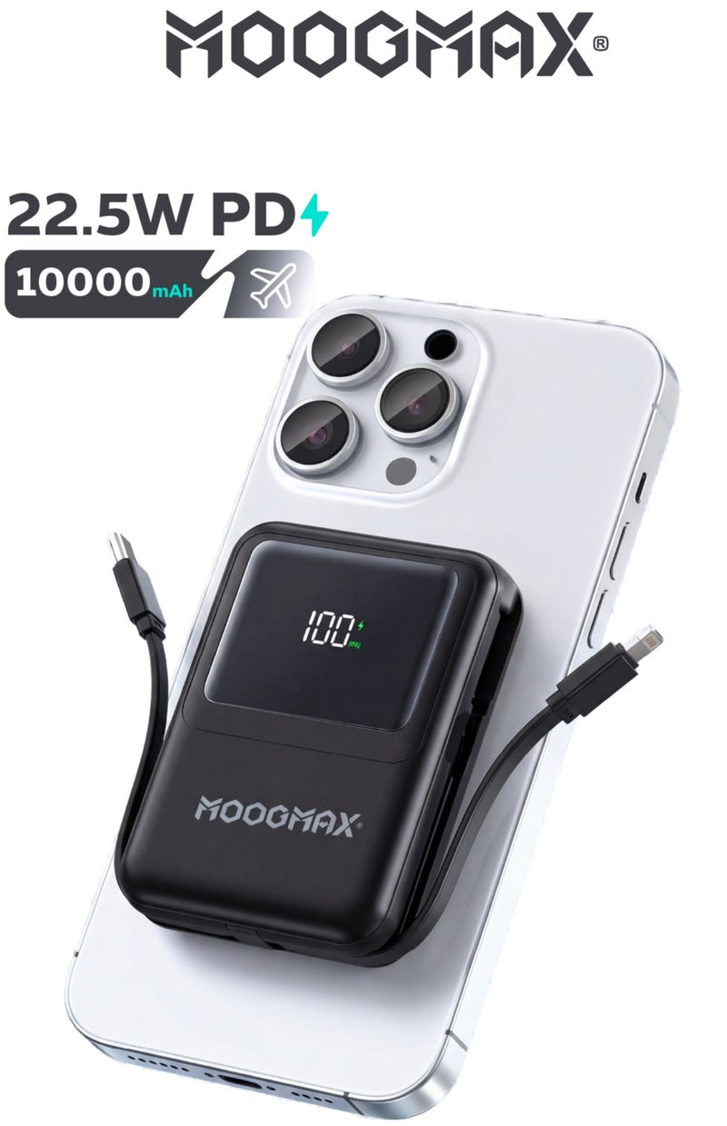 موجماكس باور بانك لاسلكي 10000 مللي امبير. شاحن متنقل صغير جدا بكيابل مدمجة (شاحن تايب سي& شاحن يو اس بي). باور بنك يدعم الشحن اللاسلكي ماج سيف. باور بانك مغناطيسي بقوة شحن سلكي 22.5 واط. بطاريه متنقله بشاشة رقمية. شاحن لاسلكي ايفون، سامسونج، هواوي، شومي وغيرها. - Image 1